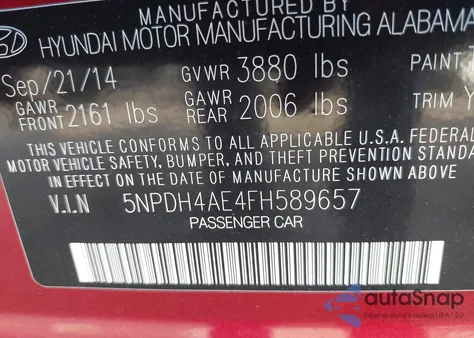 2015 Hyundai Elantra Se from USA, damaged, VIN 5NPDH4AE4FH589657